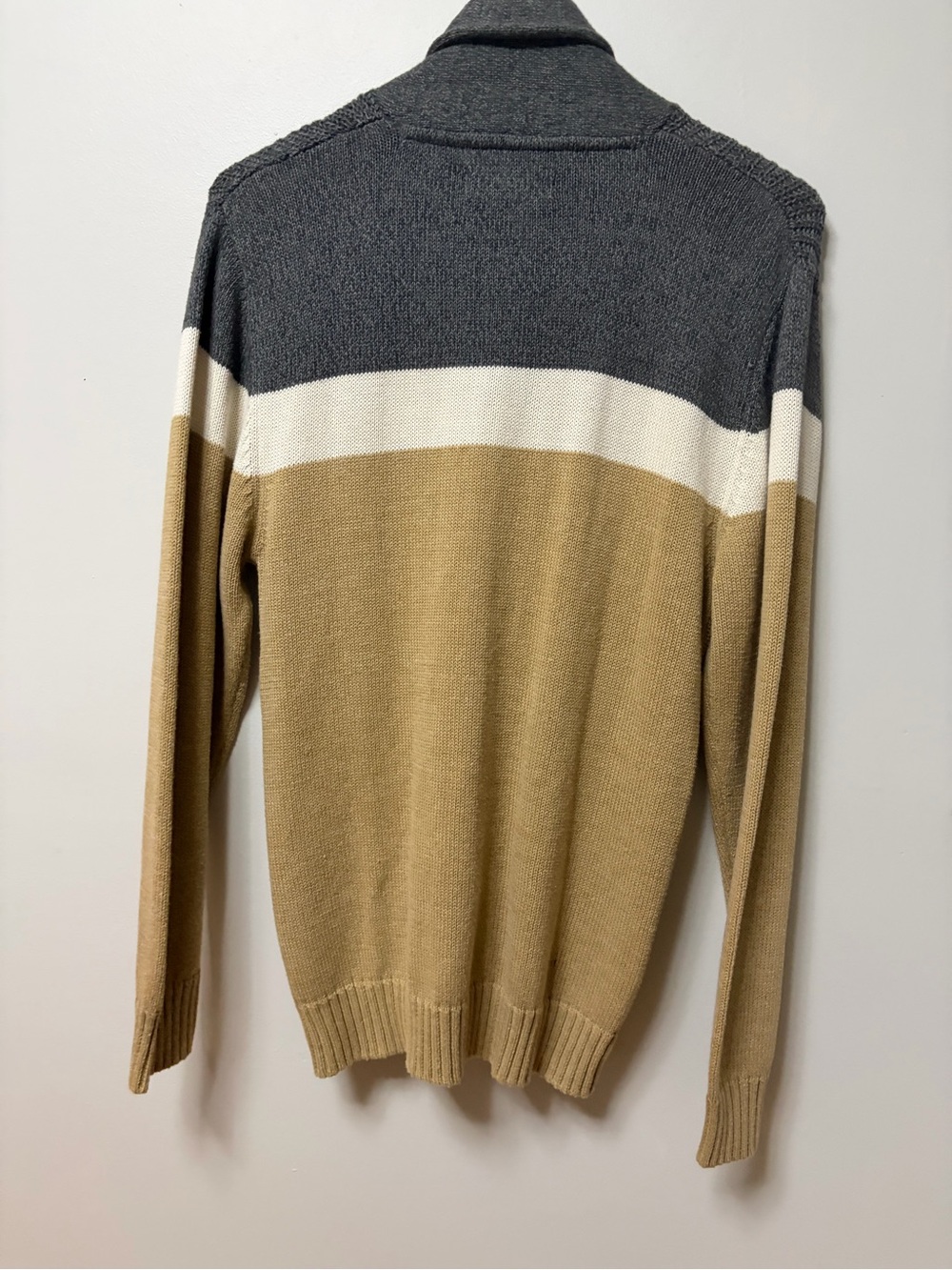 U.S. Polo Assn. Men's Colorblock Shawl Collar Cardigan Sweater Khaki Gray Small - Picture 11 of 13